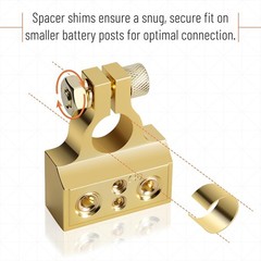 2 Pack Car Battery Terminal Connectors, 0/4/8/10 AWG, Gold, Car Cable Ends