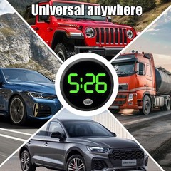Digital Clock, Stick On Luminous Small Vehicle Electronic W Color: Black/Green