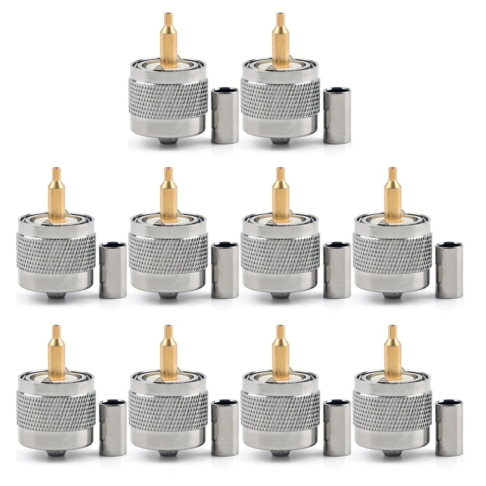 Areyourshop 10Pcs Connector UHF Male PL259 Plug Crimp RG58 RG142 Silver