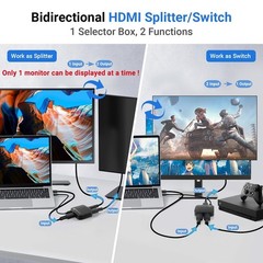 8K HDMI Switch Splitter 2 in 1 Out, Bi-Directional Switcher Support 48Gbps 4K…