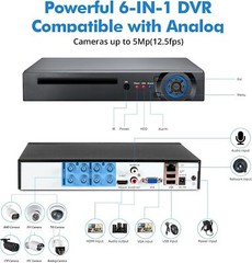 8 Channel H.265+ DVR 1080p HD with 500GB Hard Drive for Security Camera System