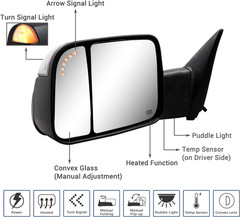 2009-2018 Ram 1500 2010-2018 2500 3500 Towing Mirrors Pair–Compatible