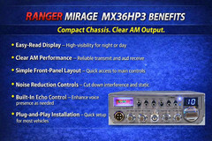 Ranger Mirage MX36HP3 10 Meter Radio | High Power | Cobra 29 Size | AM/FM Loud