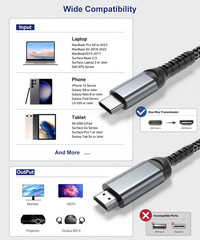 USB C to HDMI Cable 15 Ft, 4K@60Hz, Gold-Plated Long Cable, Aluminum Type-C to H