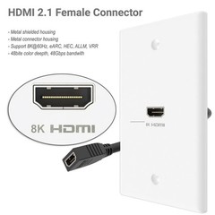 8K HDMI Wall Plate 1 Port 2 Pack, White HDMI Wall Plate with 8K HDMI Pigtail …
