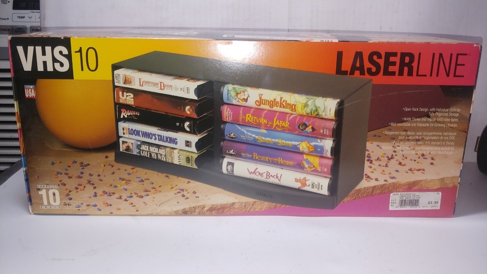 LASERLINE 10 VHS VCR Tape Storage Black Plastic Wall Mountable New