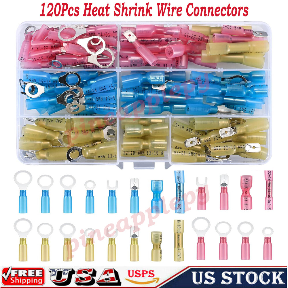 Heat Shrink Wire Connectors Waterproof Ring Fork Spade Electrical Butt Connector