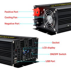 2500W 5000W Power Inverter 12V to 110V Converter With 2USB 3AC LCD Display Black