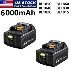 2 Pack 6.0Ah 18V For Makita LXT Lithium-Ion BL1840 BL1850 BL1860B Tool Battery