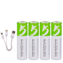 4pcs AA AAA Battery USB Rechargeable Lithium ion Batteries 2600/750mWh W/ Type-C
