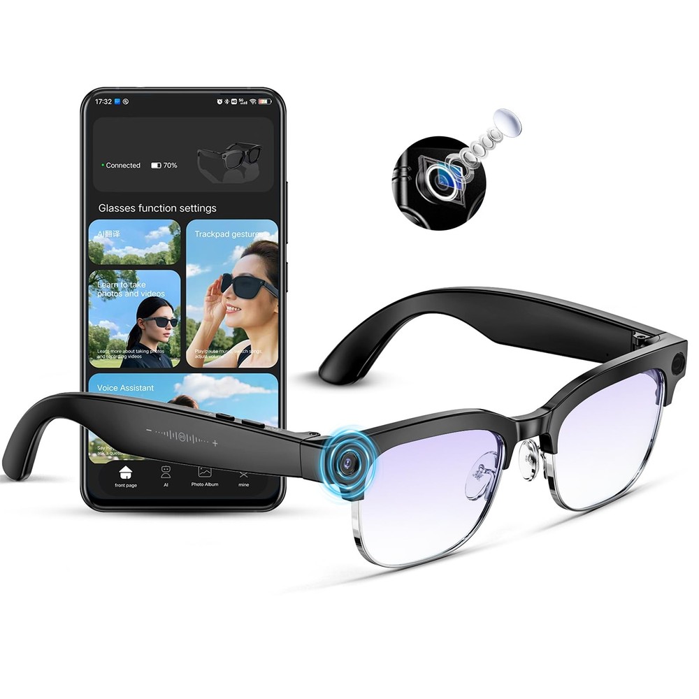 AI Smart Glasses 4K HD Camera, BT Call, 800W Anti-Shake Camera Glasses with V…