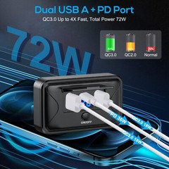 12V-24V Dual USB QC3.0 & PD Car Fast Charger Socket Power Outlet On-Off Switch