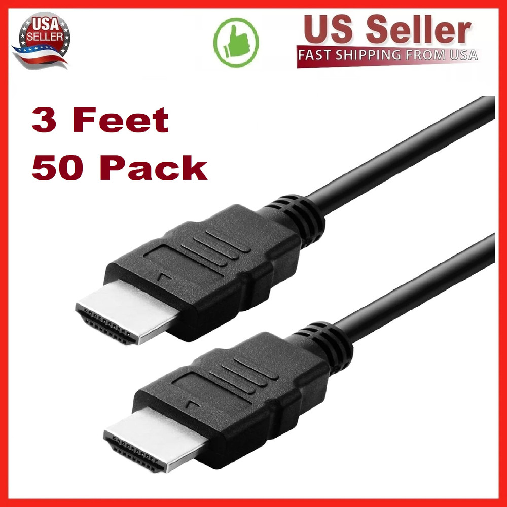 50 Pack Digital High-Speed 1.4 HDMI Cable PVC 2160p Black Cord (3 feet) Black