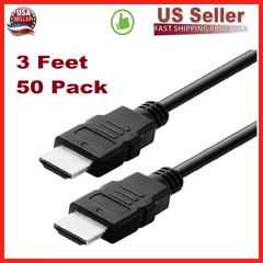 50 Pack Digital High-Speed 1.4 HDMI Cable PVC 2160p Black Cord (3 feet) Black