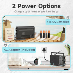 AM FM Radio Portable Plug in Wall or AA Battery Operated for Home/Outdoor & Emer