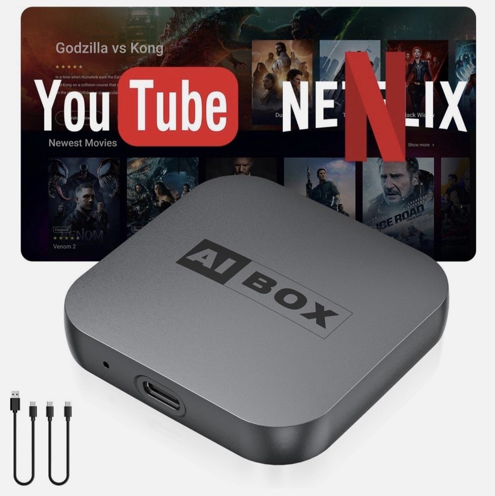 AI Box Wireless CarPlay & Android Auto Adapter – Built-in Netflix YouTube TikTok