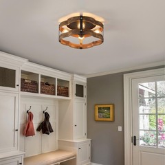 4-Light Rustic Farmhouse Wood Flush Mount Ceiling Medium 4 lights, Black