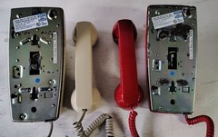 2 Cortelco 2554 Red & Ash Wall Phone Vintage Push Button Bell Ring Retro Mod USA