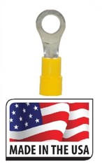 100 12-10 AWG 1/4″ Slim Style Yellow Vinyl Ring Electrical Terminal Made In USA