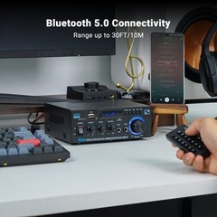 Home Audio Stereo Amplifier AK45: 300Wx2 Bluetooth 5.0 High-Power Receiver