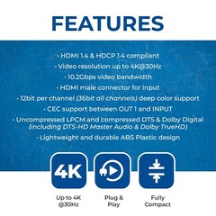 OREI HDMI Splitter 1 input 2 output 4K@30Hz with HDMI Male Connector (HD-102C)