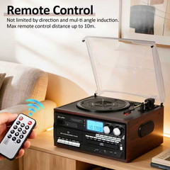 Record Player 10 in 1 3 Speed Bluetooth in/out Turntable CD Cassette Player AM/