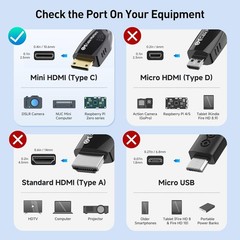 Mini HDMI to HDMI Cable Adapter Converter 4K UHD High Speed HD HDMI A to Mini C