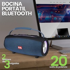 FOL Portable Bluetooth Boombox Speaker, 20W, RGB, 12Hr, USB, AUX, Blue/Black