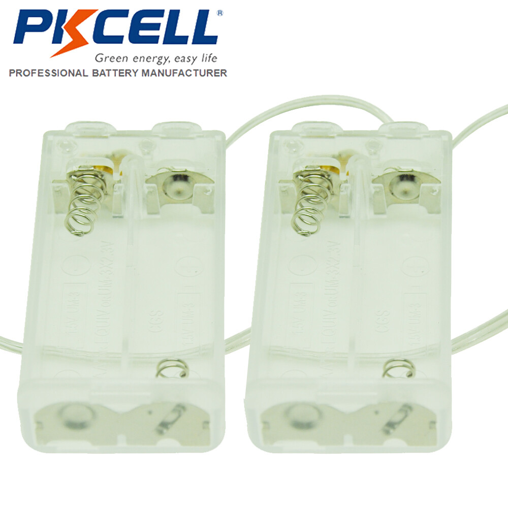 2pcs 2-AA Double A Battery Holder Case Box With Wire Leads & Cover & Switch