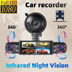 360 Degree 4 Lens 1080P Car Dash Cam Front Rear Inside Side DVR 64GB Memory Card