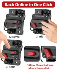 60 Amp Durable Circuit Breaker Auto/Marine/Solar DC 12-48V Manual Reset 1PC US