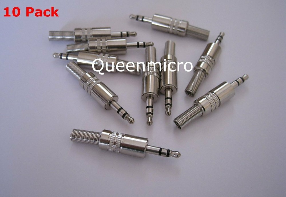 10 Pack – 3.5mm Stereo Metal Male Repair Headphone Solder Audio Connector Plug
