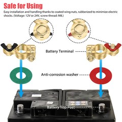 Brass Battery Terminal Positive & Negative Clamps Connectors For Marine Car Boat