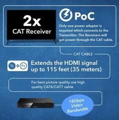 4K@60hz 1×2 HDMI Extender Splitter – 115ft (cat6)-UHD12-EX115-K