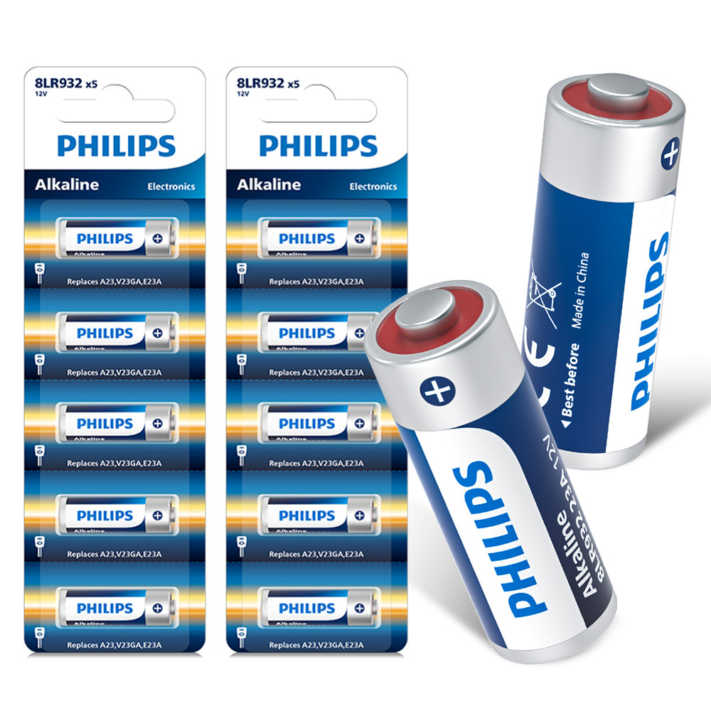 Philips 10Pcs A23 Battery 12Volt 23AE 21/23 GP23 23A 23GA MN21 Alkaline Battery