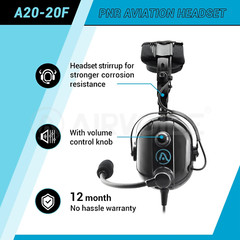 Aviation Headset for Pilots with Passive Noise Cancellation, PNR Aviation Headse
