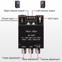 2PCS ZK-1002T Bluetooth 5.0 Stereo Amplifier Board Treble Bass 2 Channel 100W*2