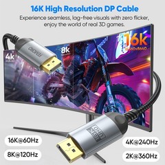 DisplayPort Cable 2.1 3FT, Display Port Cables 16K@60Hz 8K@120Hz 4K@240Hz, DP to