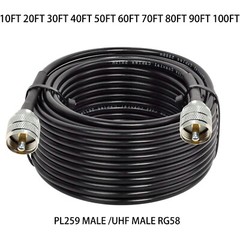 30ft 50ft 100ft RG58 UHF PL259 connector ham CB radio Lot RF coax coaxial cable