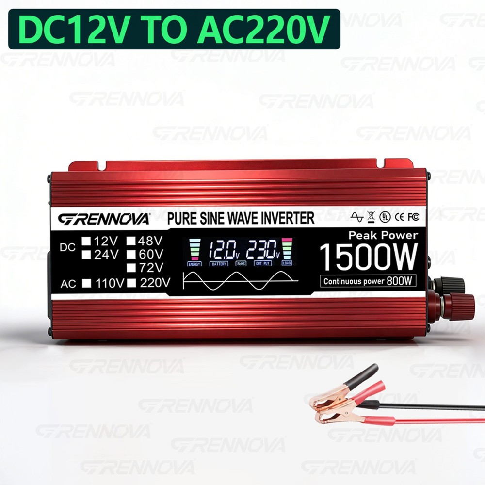 Grennova 1500W PSW Inverter DC 12V/24V/48V/60V/72V Input to AC 110V/220V Output