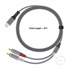 [MFi Certified] Compatible with Lightning to RCA Cable Audio Adapter, 4FT iOS to