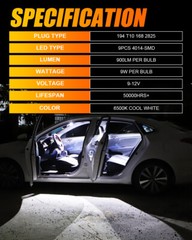 10X AUXBEAM T10 168 194 LED License Plate Light Bulb Interior Bulbs White 6500K