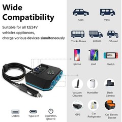 7-in-1 Car Cigarette Lighter Socket 3-USB Charger Splitter Outlet Power Adapter