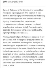 Episode ES-RAD-SPK3-WHT 🎶 Outdoor Radiance Speaker 🎶 Weatherproof White