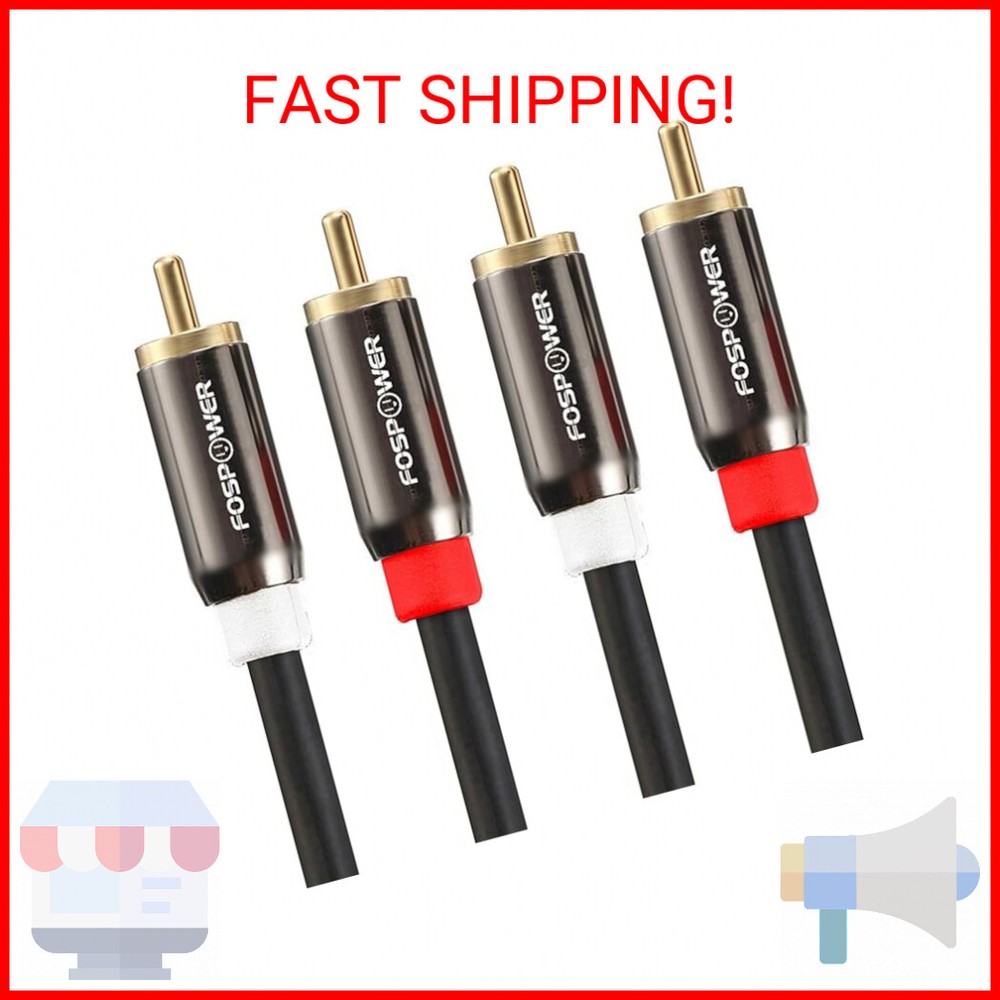 FosPower 2 RCA M/M Stereo Audio Cable [24K Gold Plated | Copper Core] 2RCA Male