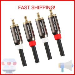 FosPower 2 RCA M/M Stereo Audio Cable [24K Gold Plated | Copper Core] 2RCA Male