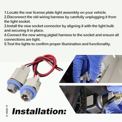 2 Set Rear License Plate Light Socket with Wiring Plug Harness for 2004-2021