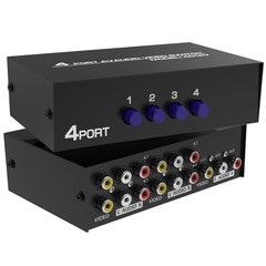 Elegant 4 in 1 RCA Audio Video Selector with 2.6FT AV Patch Cable – Plug & Play