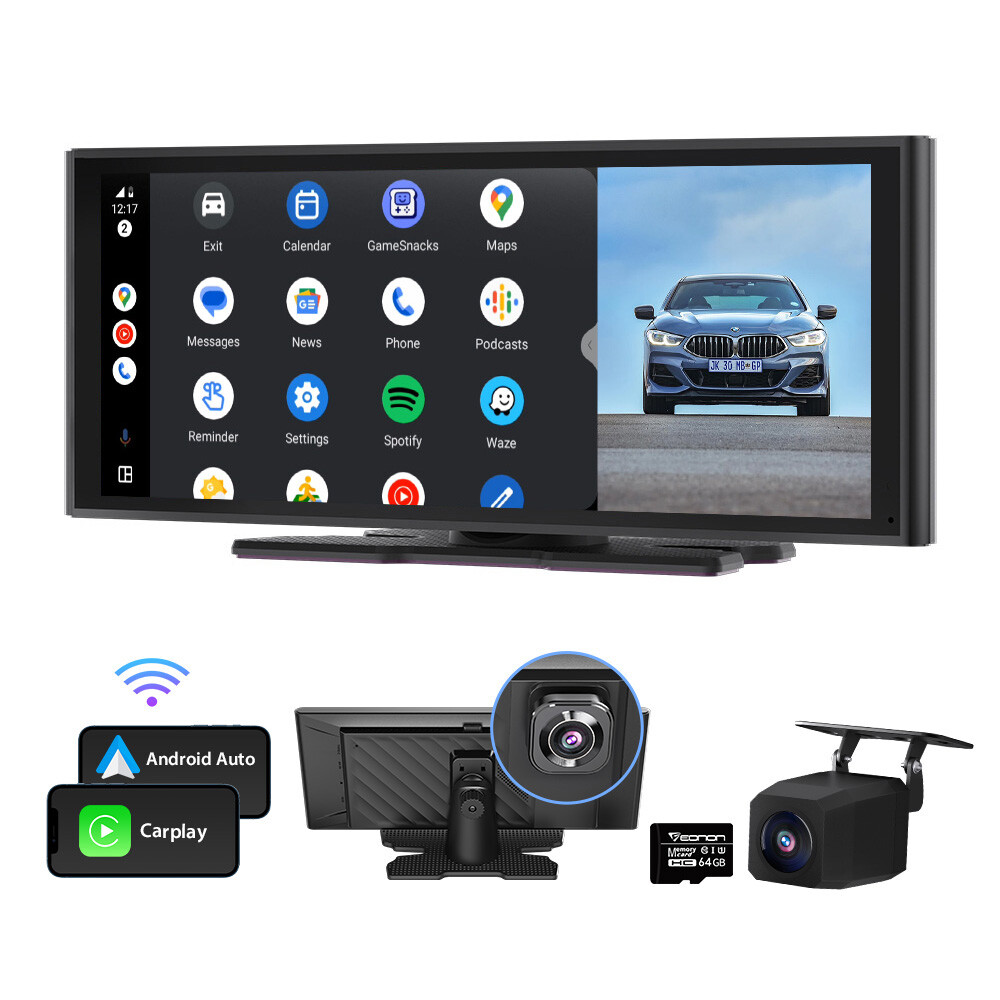 Eonon 9.33in Portable Car Stereo w/ CarPlay Voice Control Multimedia Player DVR