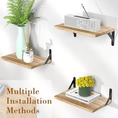 2PCS Oak Rustic Wood Projector Wall Mount Floating Shelf with Cable Ties Holder